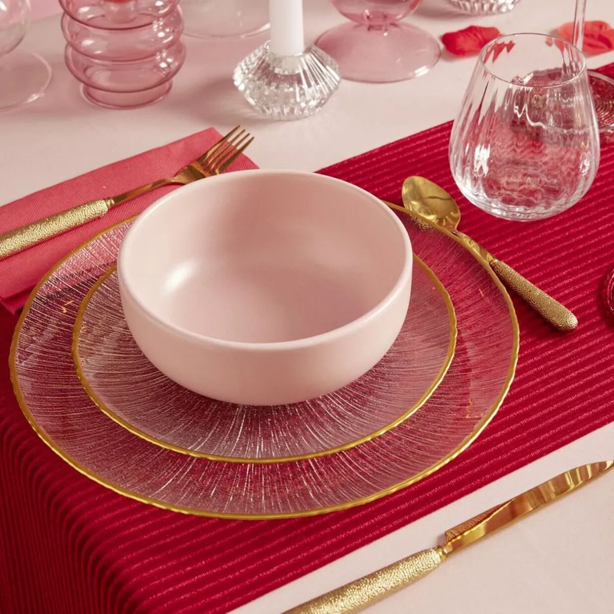 Gifi Assiette dessert ronde verre transparent rebord doré Ø21cm