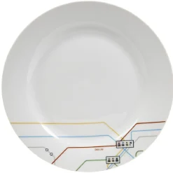 Gifi Assiette plate blanche décor lignes multicolores Best