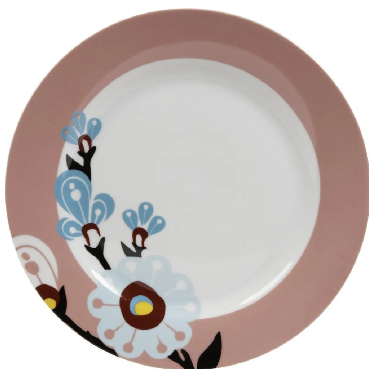 Gifi Assiette plate blanche et rose décor fleurs