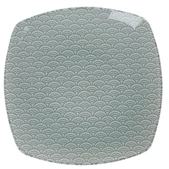 Gifi Assiette plate carrée blanche motif vague seigaiha gris