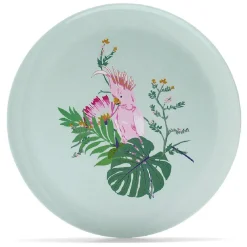 Gifi Assiette plate décor oiseau et feuille jaune ou verte Best