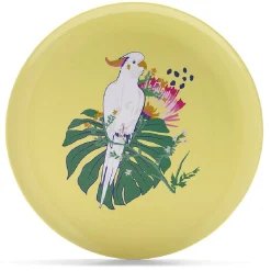 Gifi Assiette plate décor oiseau et feuille jaune ou verte Best