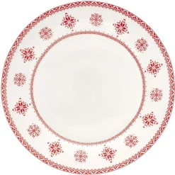 Gifi Assiette plate en porcelaine blanche motif Noël flocons rouges