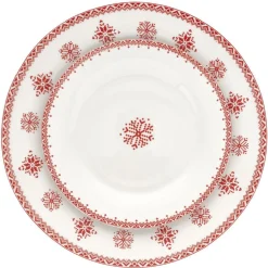 Gifi Assiette plate en porcelaine blanche motif Noël flocons rouges