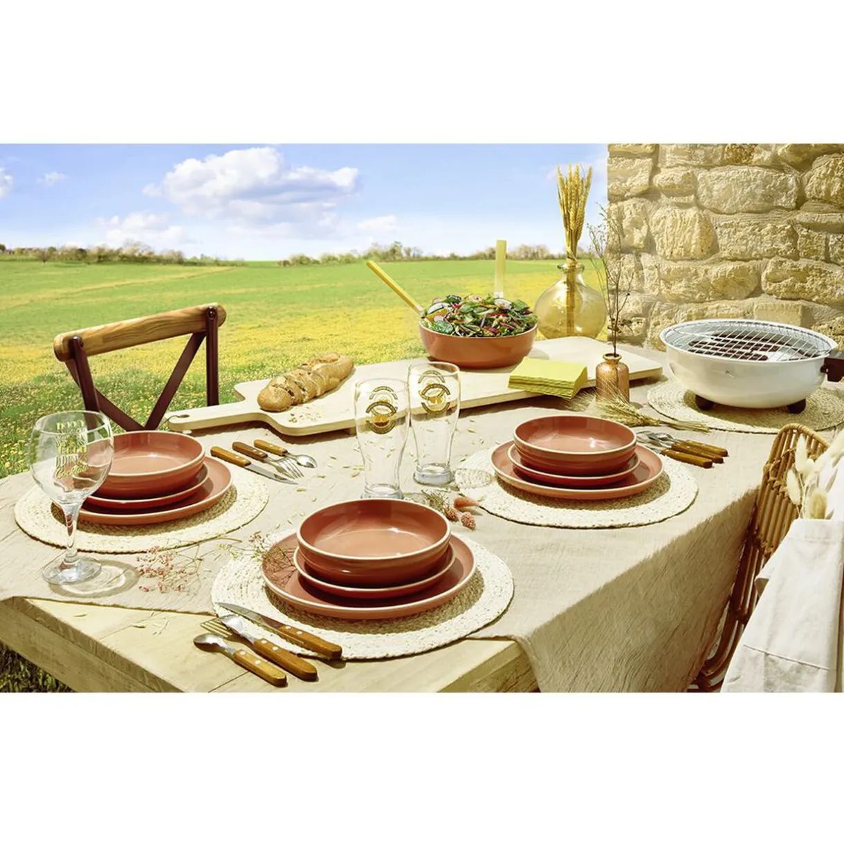 Gifi Assiette plate faïence Terracotta avec liseré crème