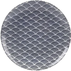 Gifi Assiette plate motif vague japonaise bleue et blanche