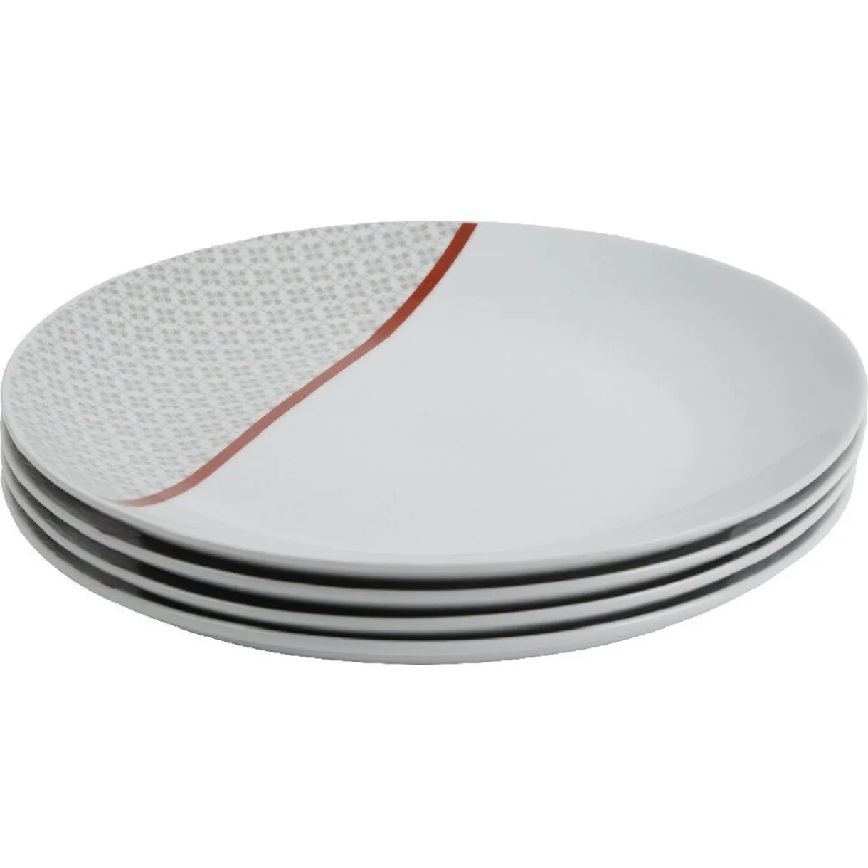 Gifi Assiette plate Oreige décor trèfles et ligne rouge x4 Best