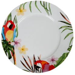 Gifi Assiette plate ronde blanche décor perroquet Discount