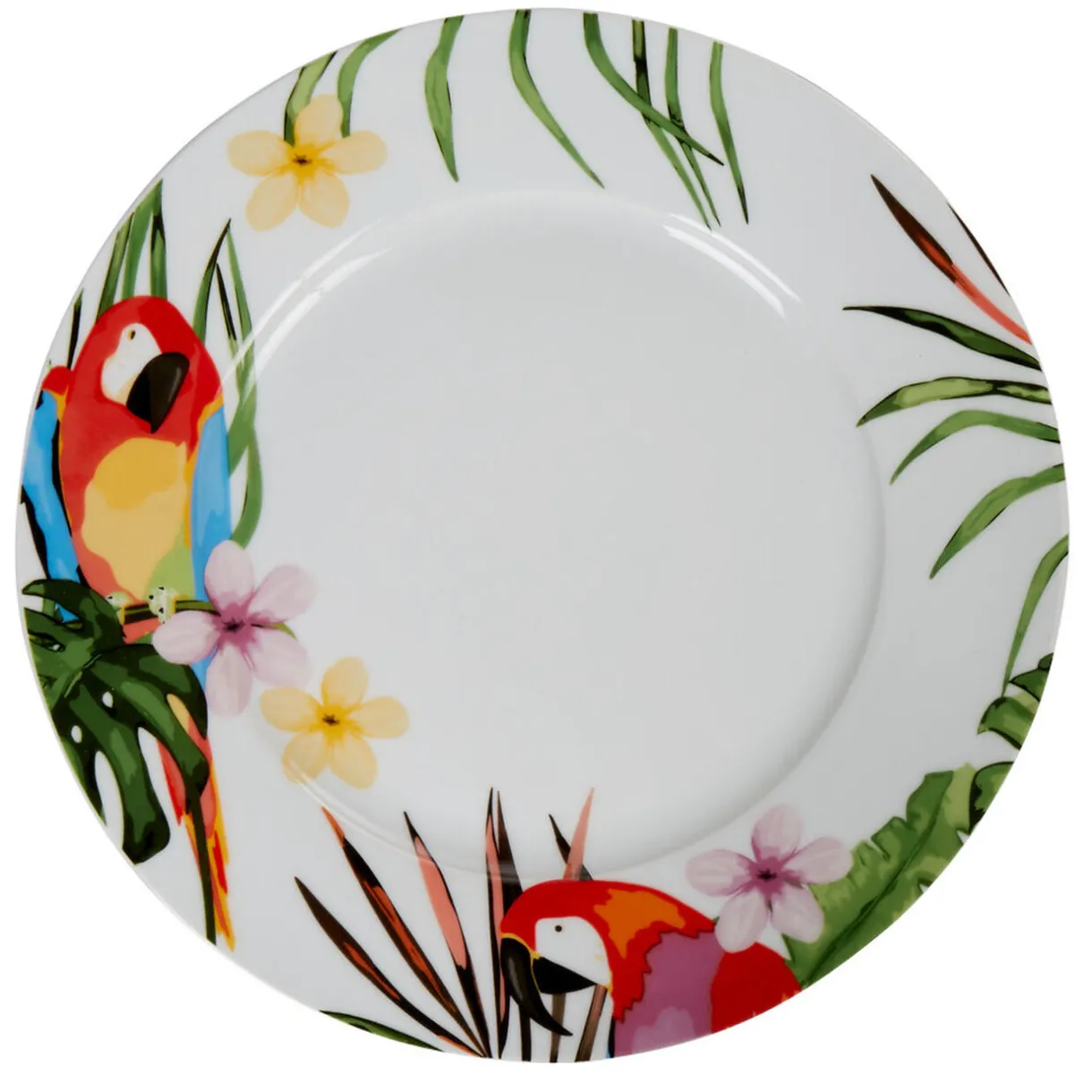 Gifi Assiette plate ronde blanche décor perroquet Discount