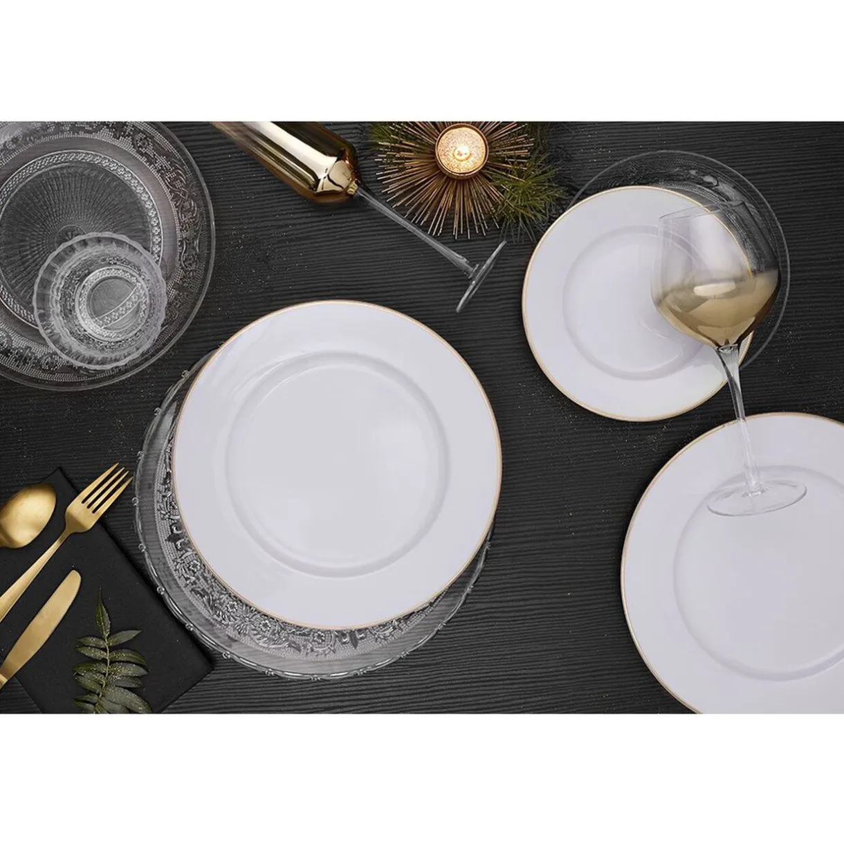 Gifi Assiette plate ronde blanche contour doré