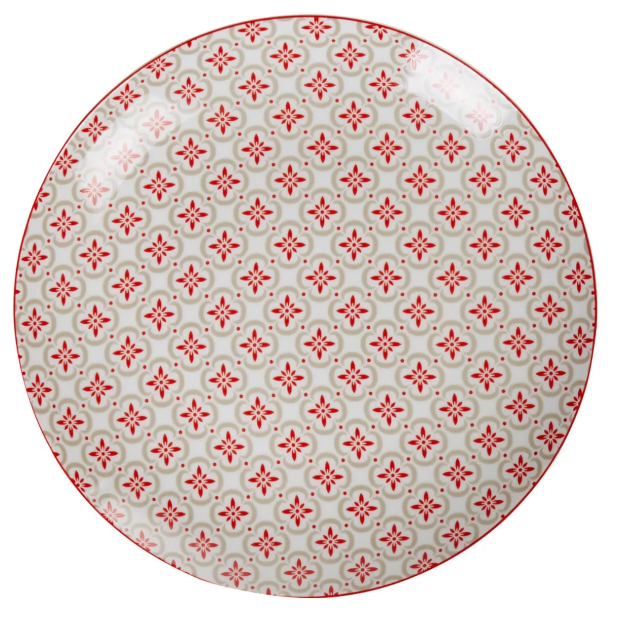 Gifi Assiette plate ronde campagne motif carreau de ciment rouge et gris