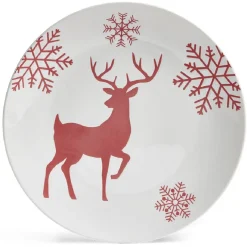 Gifi Assiette plate ronde Ø27cm motif cerf flocon blanc et rose