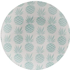 Gifi Assiette plate ronde en faïence motif ananas blanc et bleu