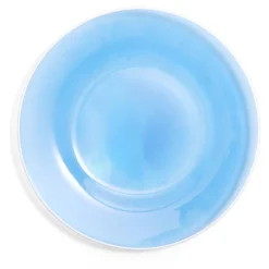 Gifi Assiette plate ronde liseré blanc verre transparent bleu Ø26cm Outlet