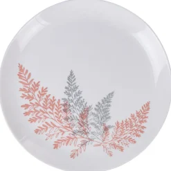 Gifi Assiette plate ronde Luminarc blanc motif feuille gris rose
