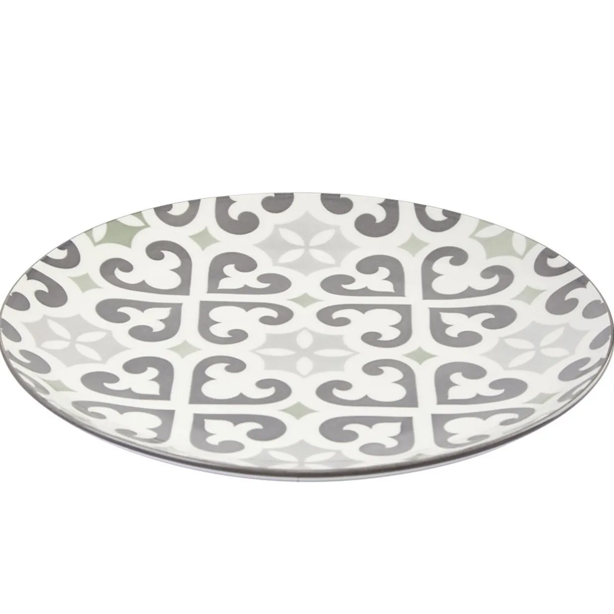 Gifi Assiette plate ronde motif carreau de ciment gris et blanc