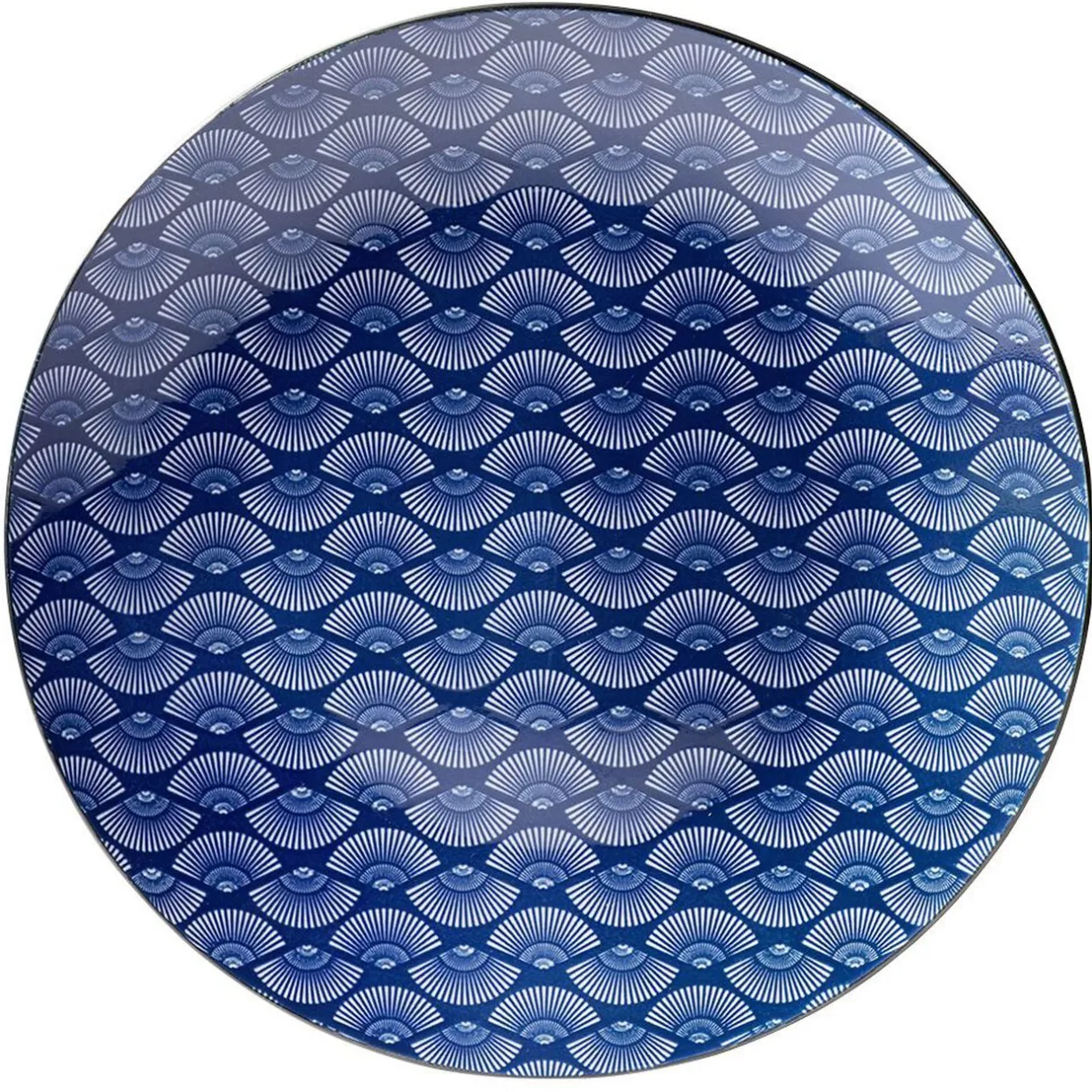 Gifi Assiette plate style japonais porcelaine bleu blanc