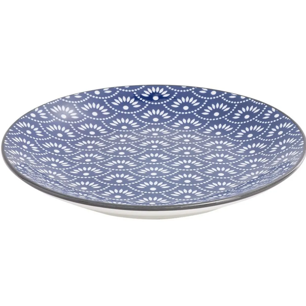 Gifi Assiette plate style japonais porcelaine bleu blanc Sale