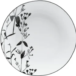 Gifi Assiette ronde blanche décor tiges feuilles noires Hot