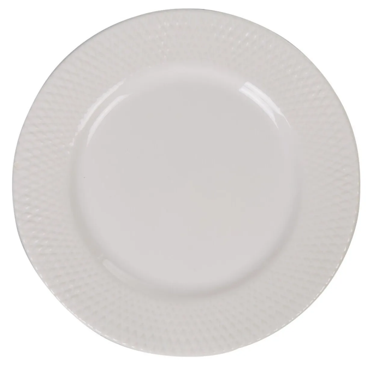Gifi Assiette ronde plate céramique à rebord embossé uni blanc