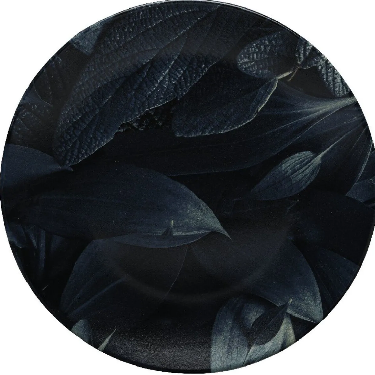 Gifi Assiette ronde plate décor feuillage vert noir
