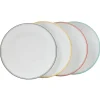 Gifi Assiette ronde plate porcelaine blanc avec bord coloré x4