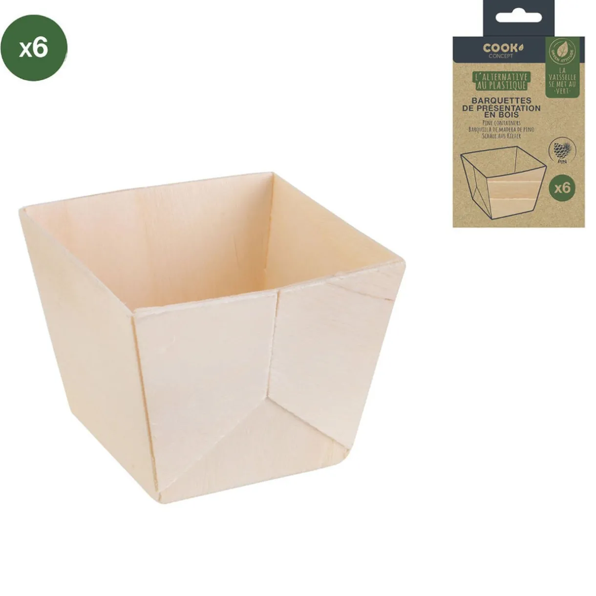 Gifi Barquette de présentation carrée snacking en bois x6