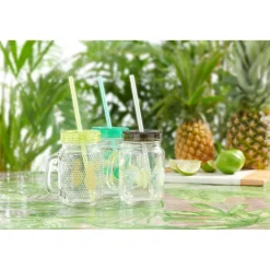 Gifi Bocal à anse avec paille motif exotique Clearance