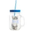 Gifi Bocal à paille avec anse et couvercle motif chat bleu et blanc