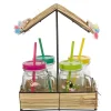 Gifi Bocal à paille et couvercle style tropical avec support x4 Clearance