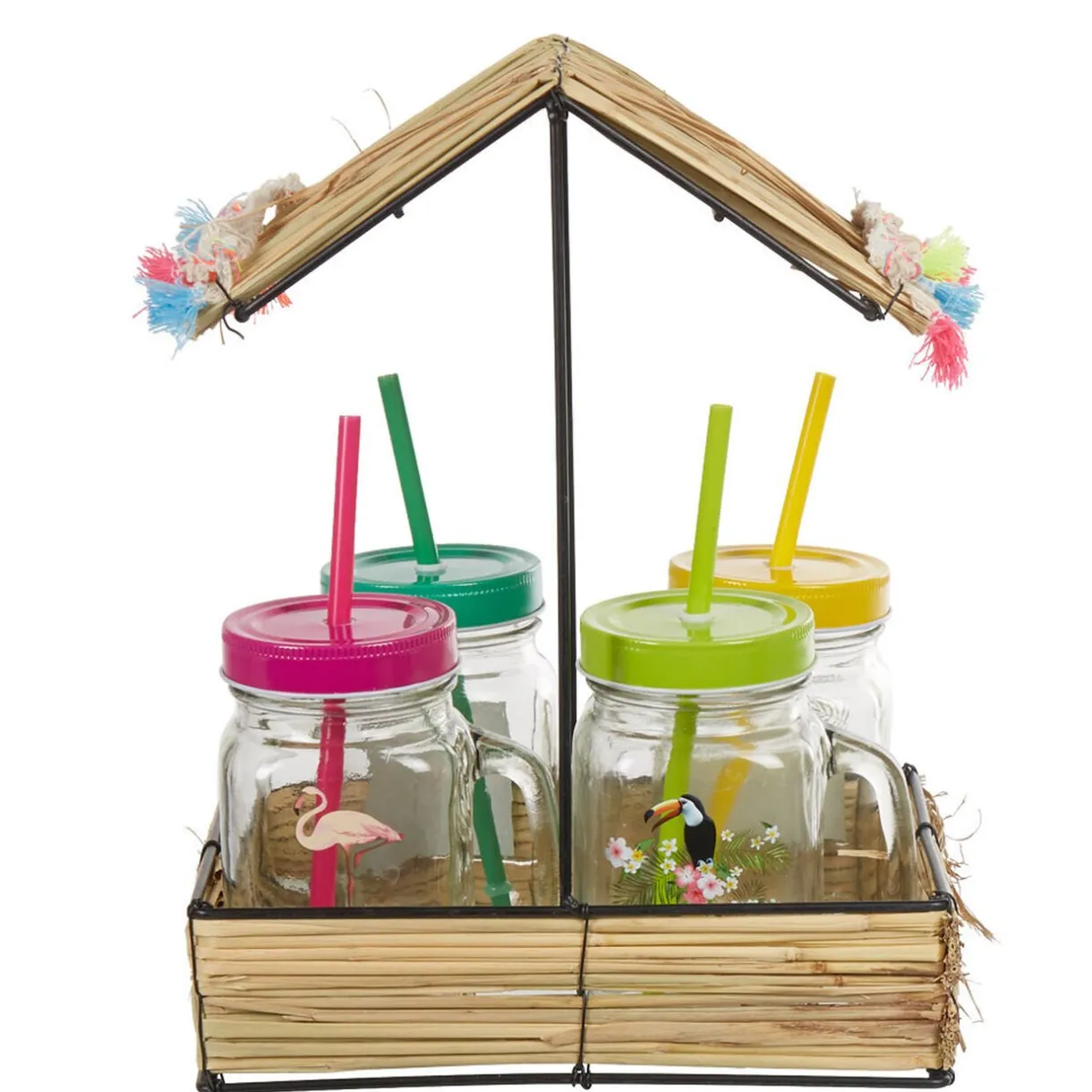 Gifi Bocal à paille et couvercle style tropical avec support x4 Clearance