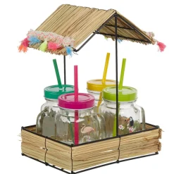 Gifi Bocal à paille et couvercle style tropical avec support x4 Clearance