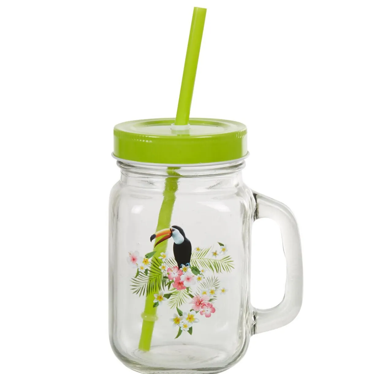 Gifi Bocal à paille et couvercle style tropical avec support x4 Clearance