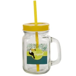 Gifi Bocal à paille et couvercle style tropical avec support x4 Clearance