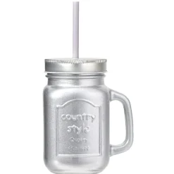 Gifi Bocal avec paille argenté 460 ml