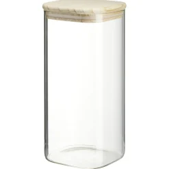 Gifi Bocal carré transparent avec couvercle en bois 1,4L Outlet