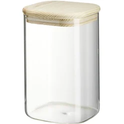 Gifi Bocal carré transparent avec couvercle en bois 1L Discount