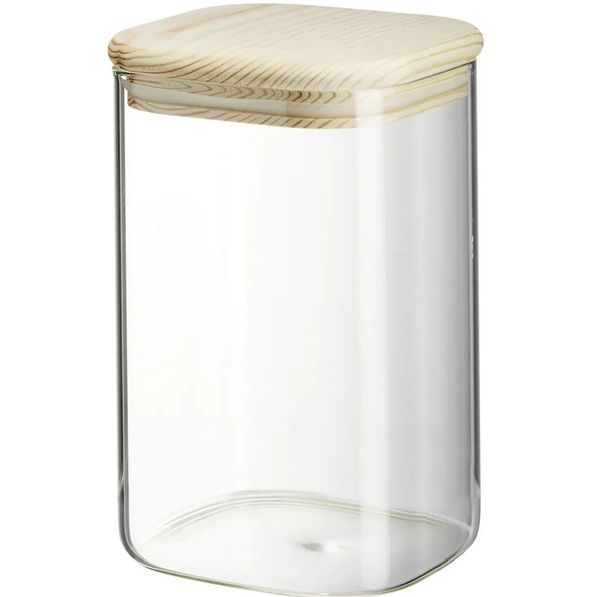 Gifi Bocal carré transparent avec couvercle en bois 1L Discount