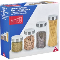 Gifi Bocal en verre avec couvercle inox - Lot de 4 Discount