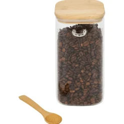 Gifi Bocal en verre transparent 1,25L avec couvercle et cuillère en bambou Discount