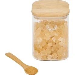 Gifi Bocal en verre transparent 850ml avec couvercle et cuillère en bambou Sale