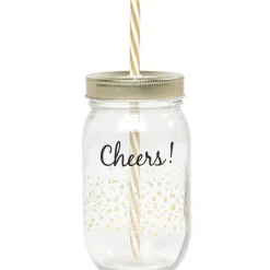 Gifi Bocal paille pois doré couvercle doré "Cheers"