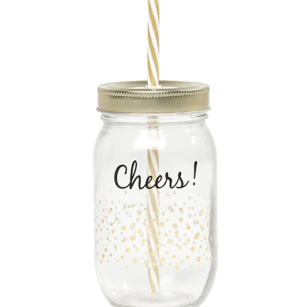 Gifi Bocal paille pois doré couvercle doré "Cheers"