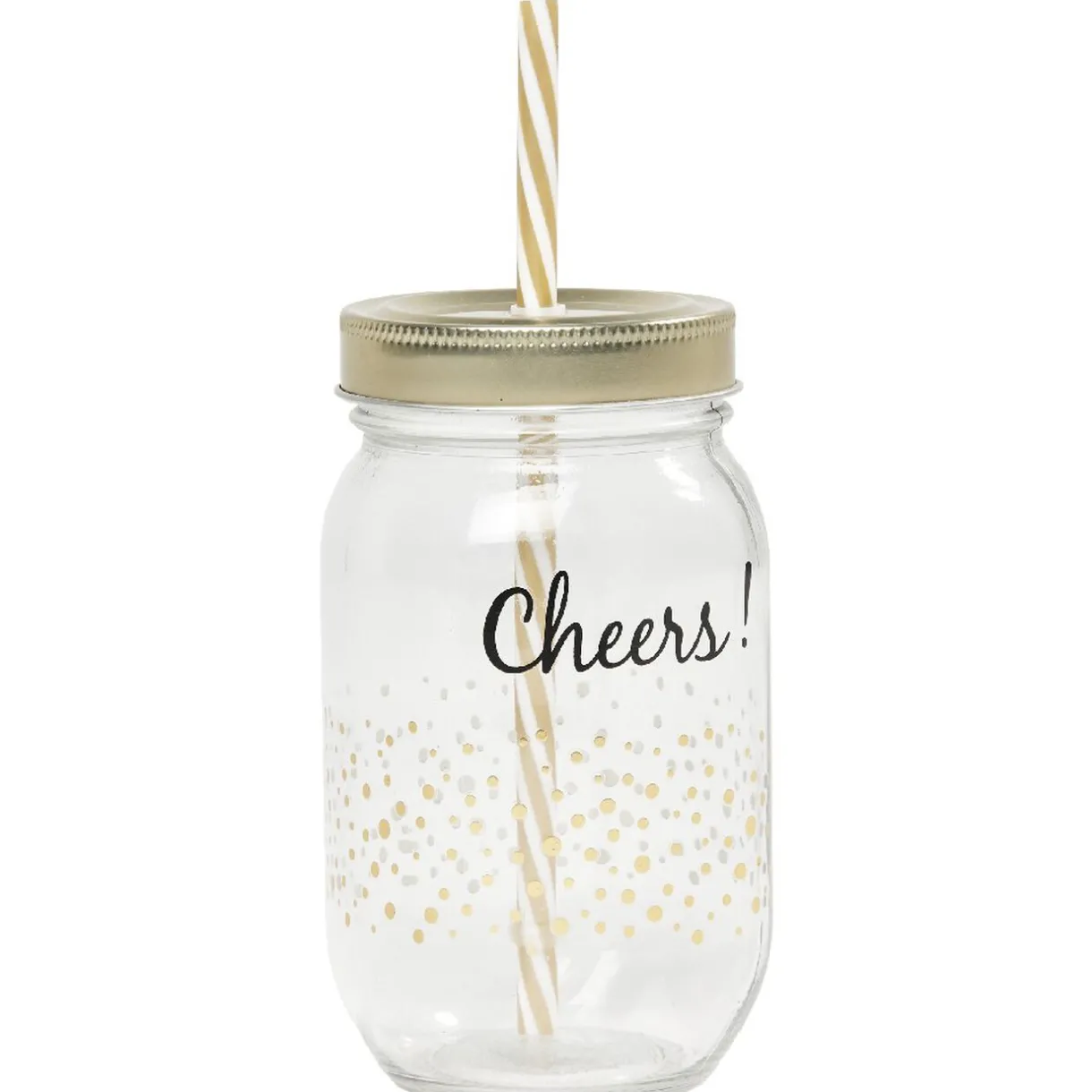Gifi Bocal paille pois doré couvercle doré "Cheers"