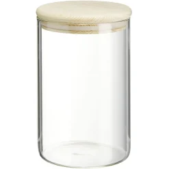 Gifi Bocal rond transparent avec couvercle en bois 1L Sale