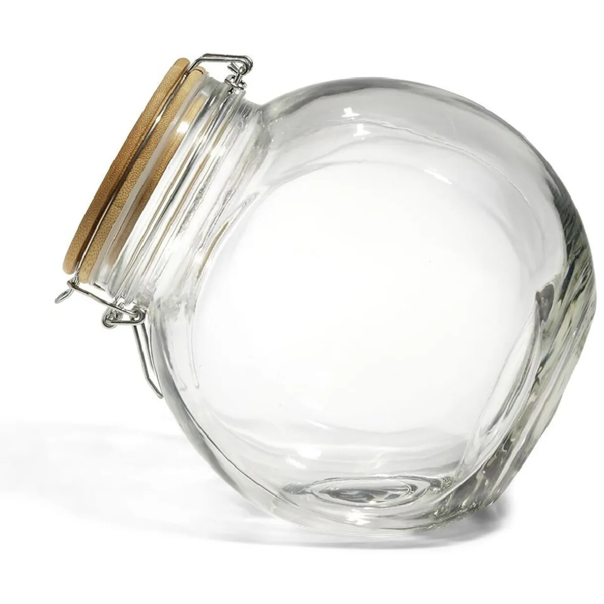 Gifi Bocal verre transparent 2,1L avec couvercle bambou et clip en fer Clearance