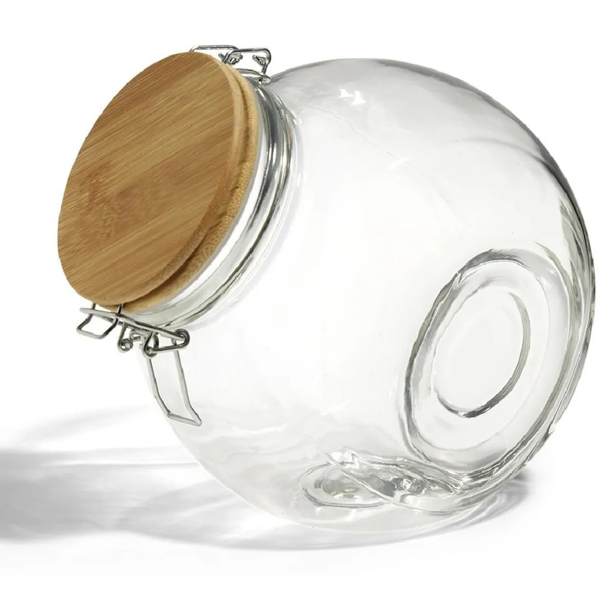 Gifi Bocal verre transparent 2,1L avec couvercle bambou et clip en fer Clearance