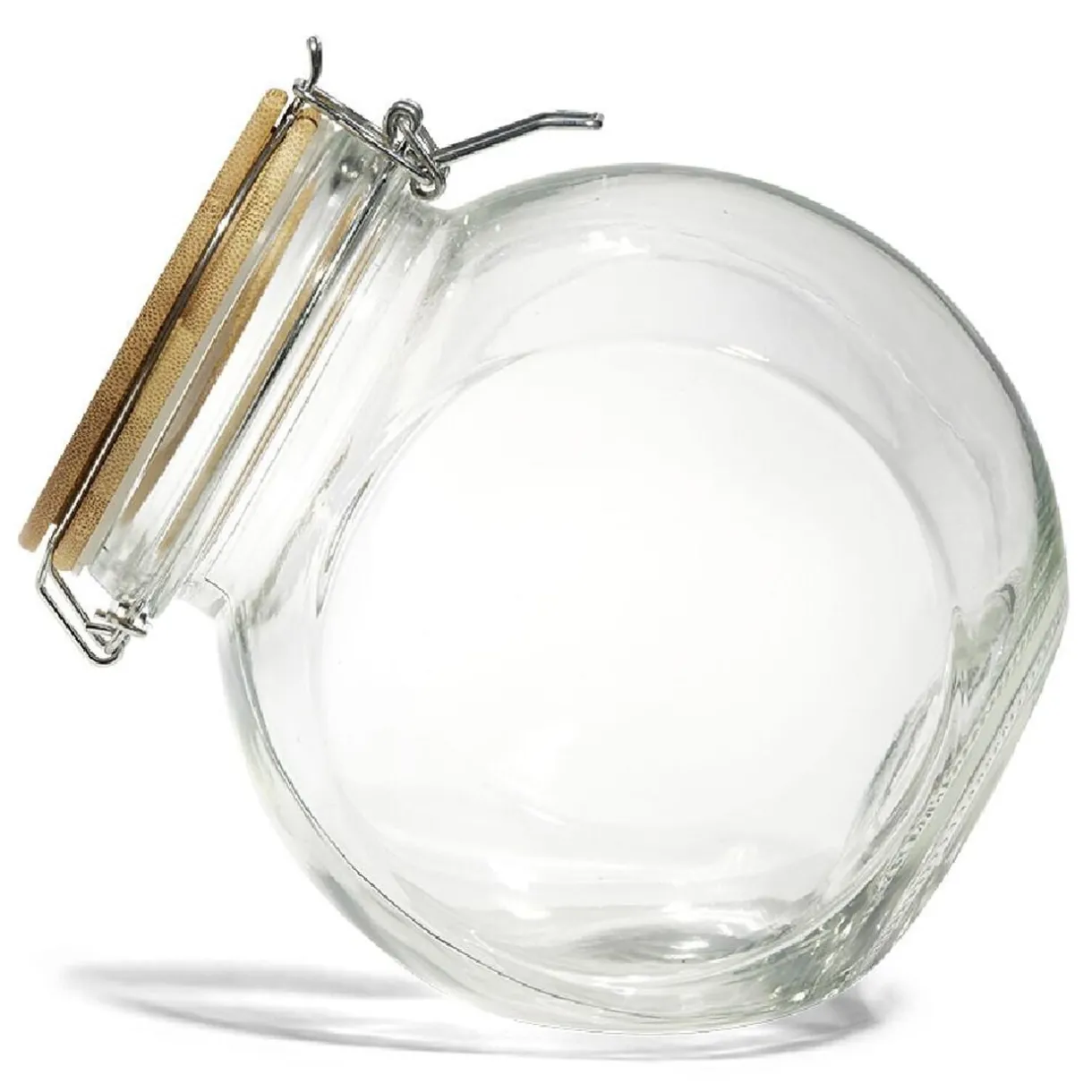 Gifi Bocal verre transparent 1,6L avec couvercle bambou et clip en fer Hot