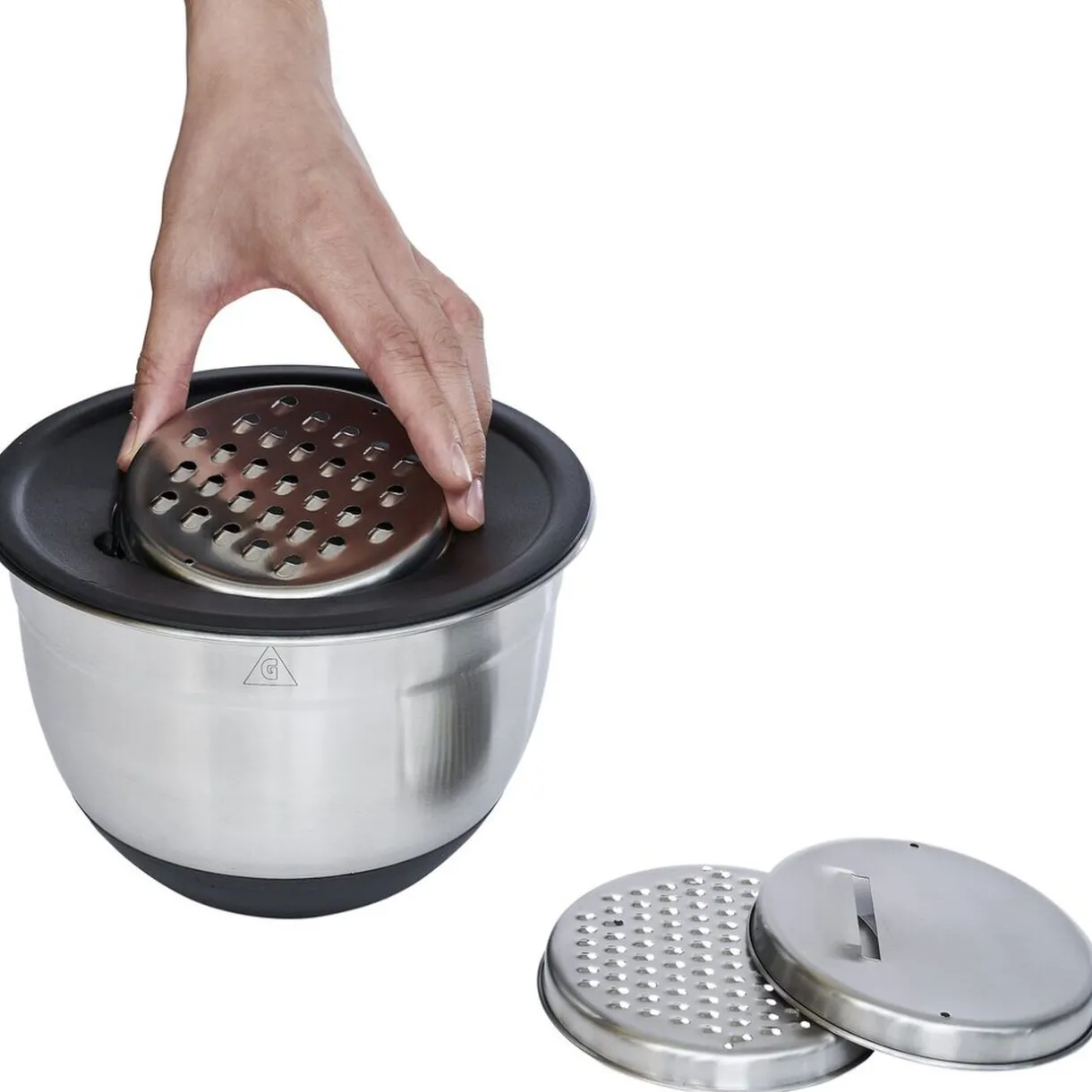 Gifi Bol à mixer inox avec base silicone et 3 râpes Ø22xH11,2cm New