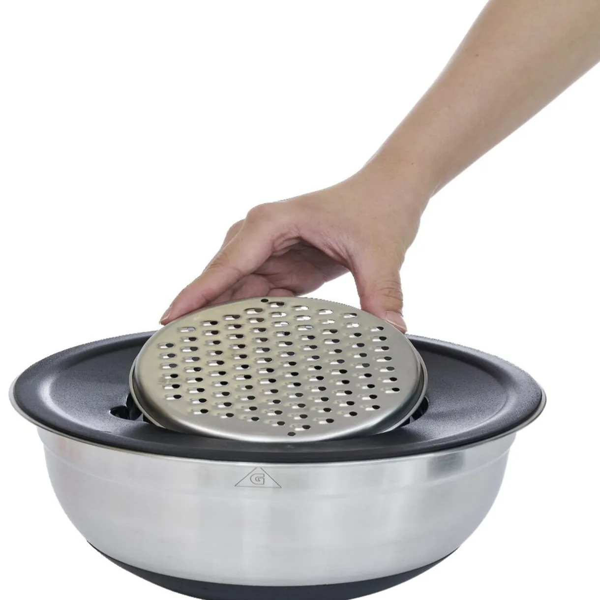 Gifi Bol à mixer inox avec base silicone et 3 râpes Ø22xH11,2cm New